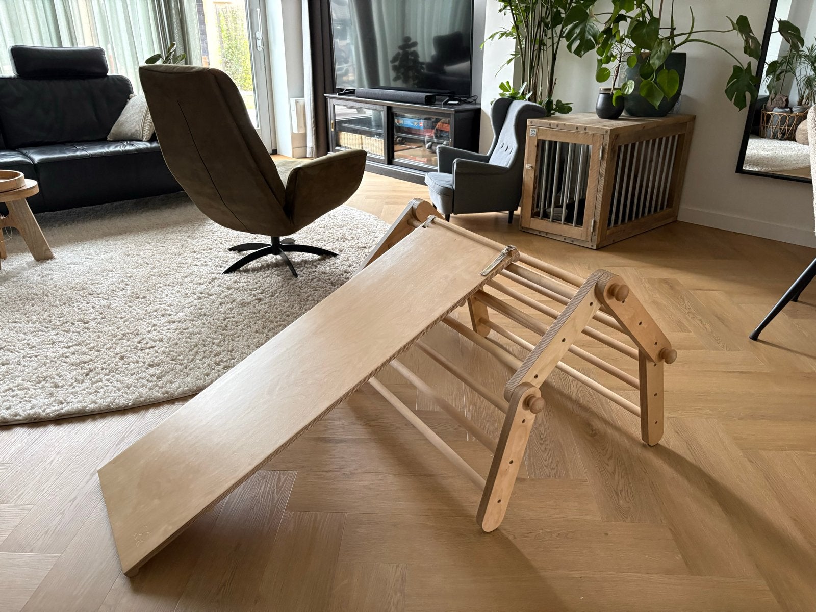 Houten Ette klimrek driehoek met glijbaan & klimhelling, Ophalen, Gebruikt, Glijbaan