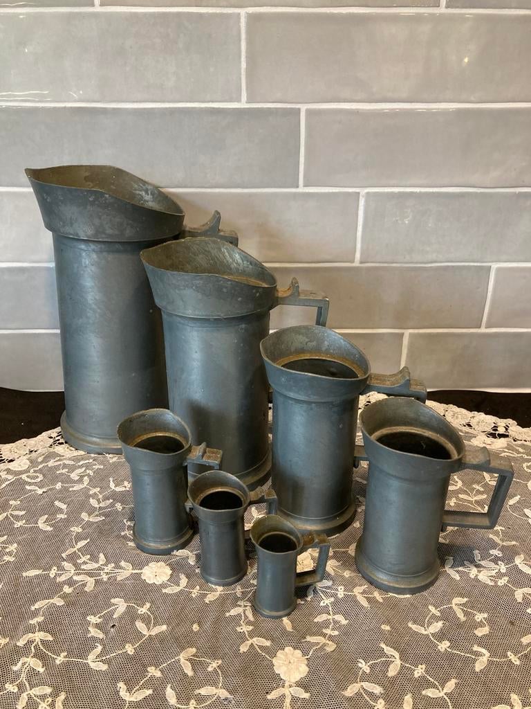 Set tinnen maatbekers (260324), Ophalen of Verzenden