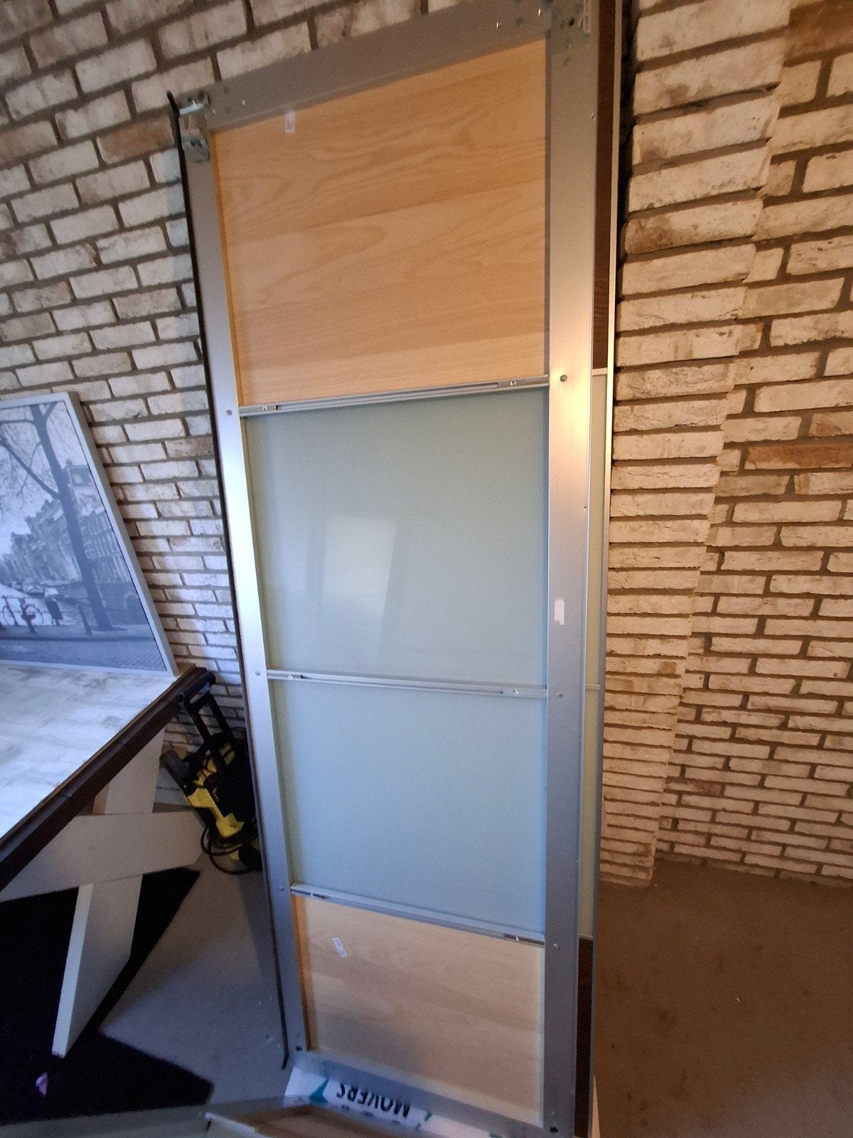 Ikea Schuifdeur met melkglas en houten panelen 4x, Ophalen, Modern, Industrieel, 200 cm of meer, 50 tot 100 cm
