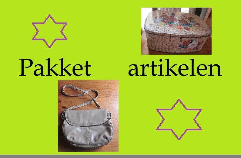 7 vintage spullen pakket retro oma blik lepel tas vazen boek, Ophalen of Verzenden