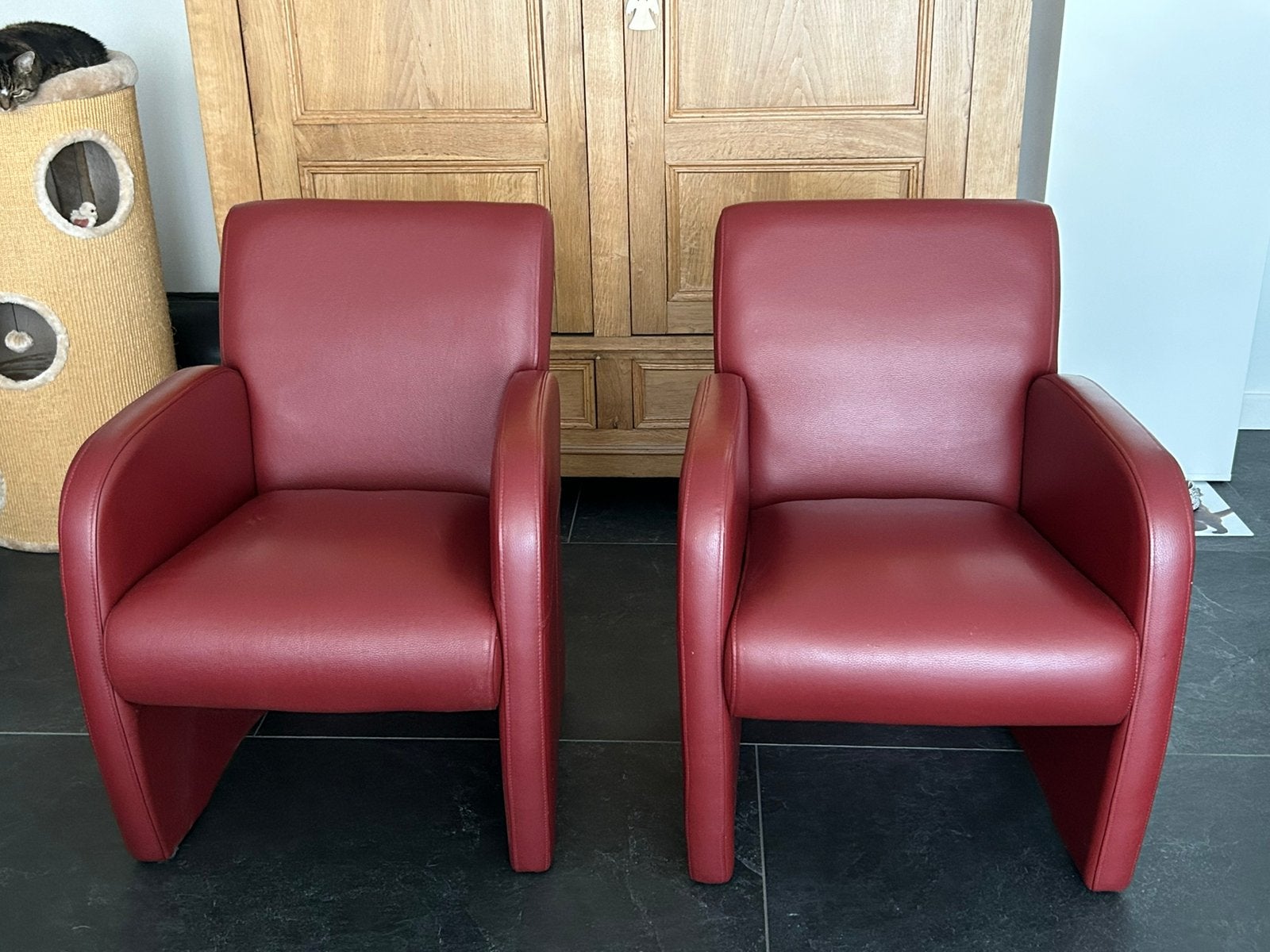 2   x armstoel leer bordeaurood, Ophalen, Gebruikt, Leer