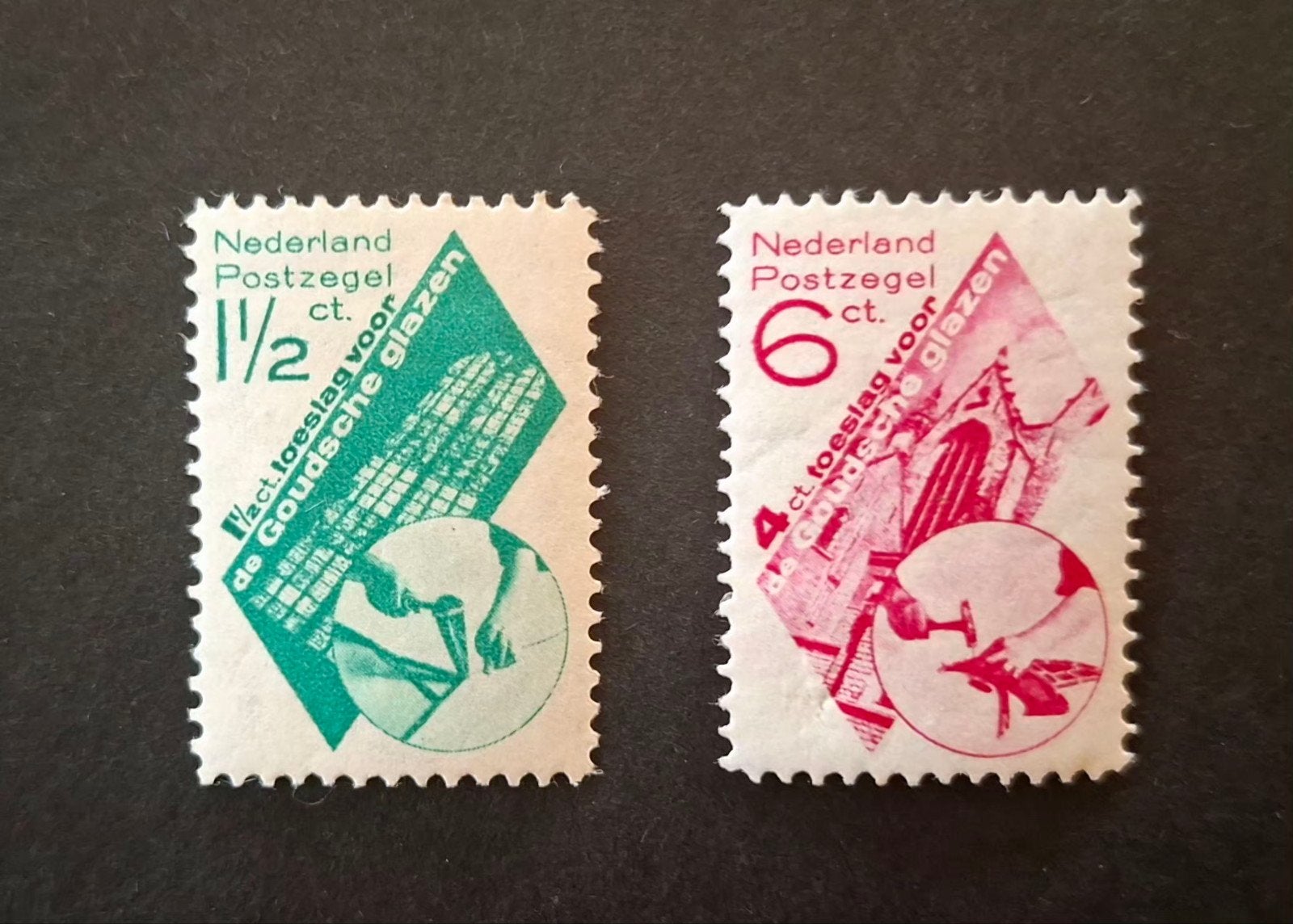 Nederland 1931 nvph 238-239 Goudse glazen Ongebruikt, Ophalen of Verzenden