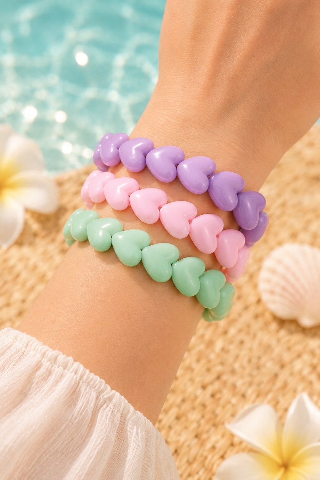3 Armbandjes met Hartjes - Pastelkleuren, Sieraden, Tassen en Uiterlijk, Armbanden, Overige kleuren, Kunststof of Plastic, Nieuw
