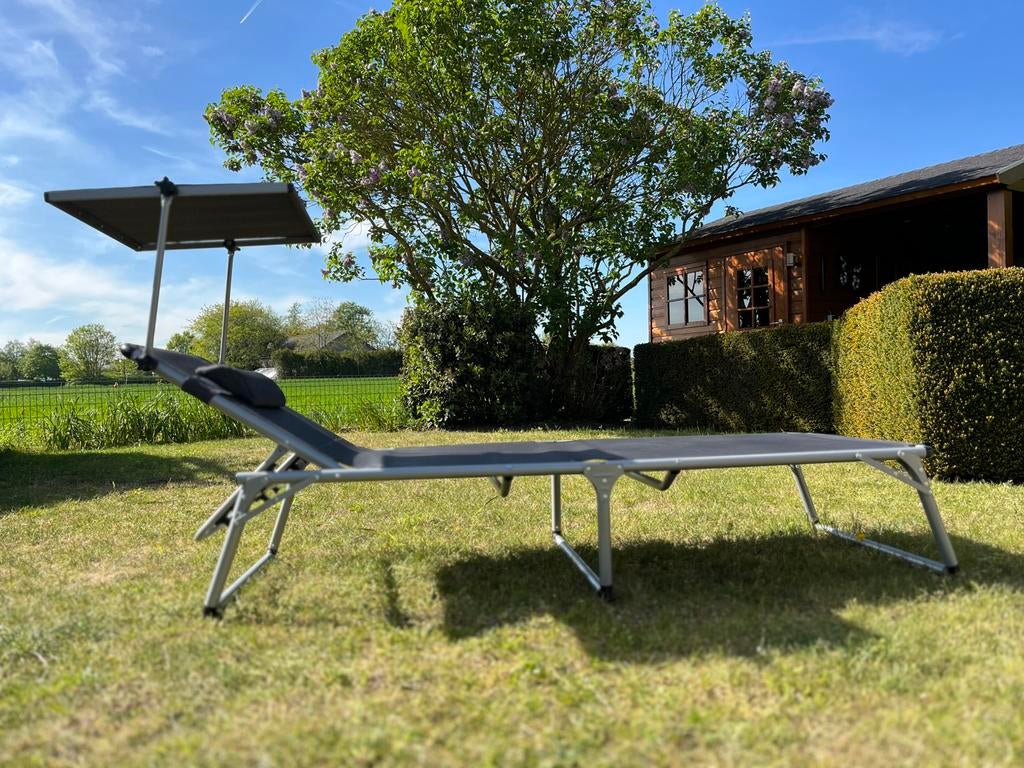 Verstelbaar, Lichtgewicht zonnebed, aluminium weerbestendig, Tuin en Terras, Ligbedden, Ophalen, Zo goed als nieuw, Textileen