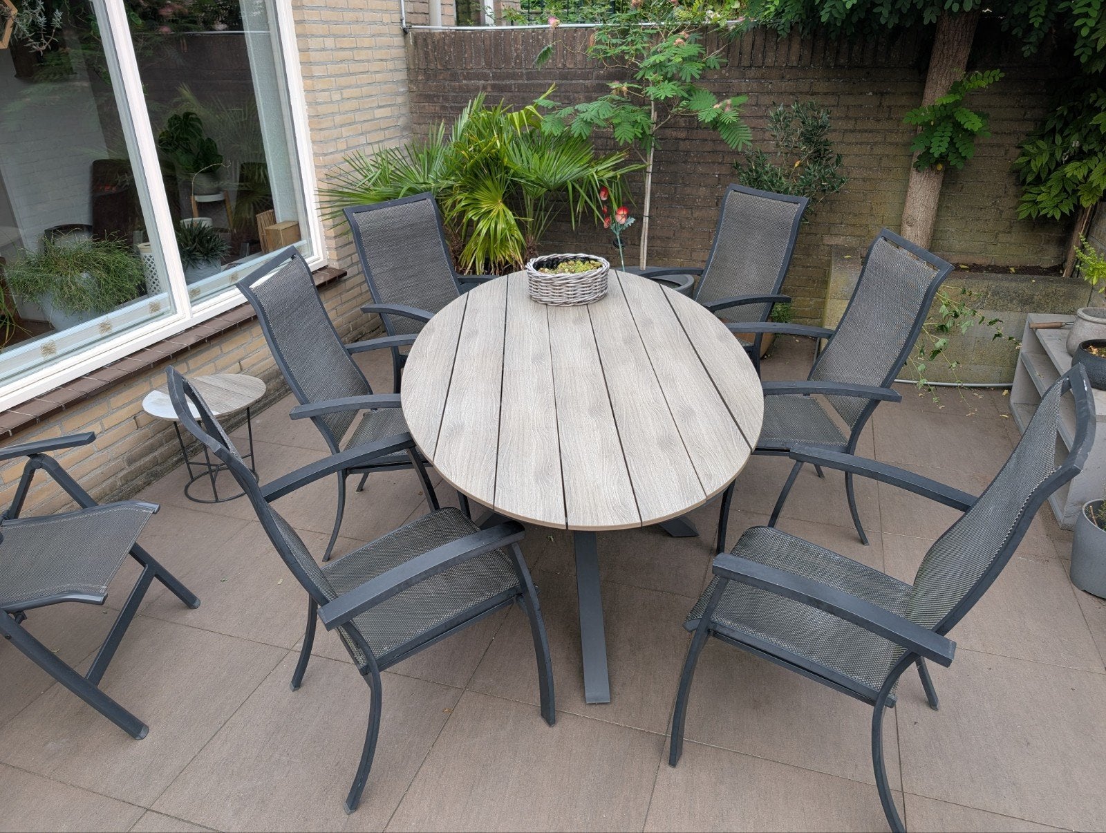 Zes Bellagio tuinstoelen (tafel op foto is niet te koop), Gebruikt, 6 zitplaatsen, Aluminium, Ophalen of Verzenden