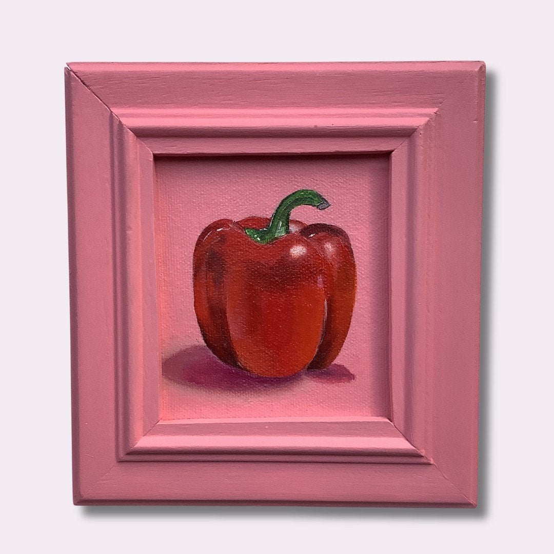 Handgeschilderd en ingelijst canvas 'rode paprika', Ophalen of Verzenden