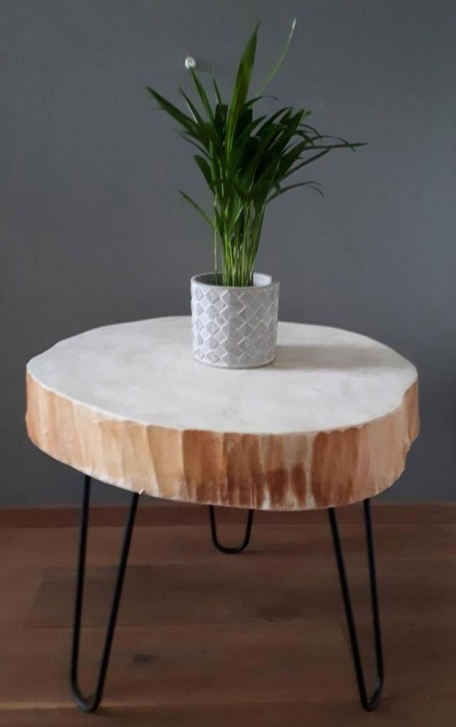 ‼️BOOMSTAM BOOMSCHIJF TAFEL SALONTAFEL BIJZETTAFEL DESIGN, Tuin en Terras, Ophalen, Nieuw, Rond, Hout