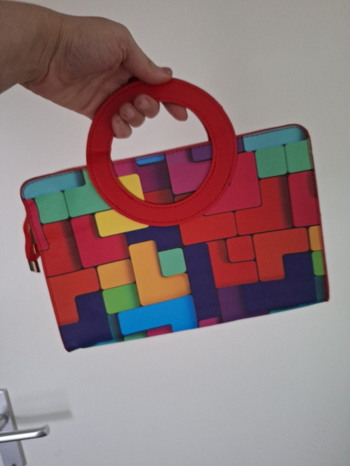 Kleurrijke handtas met Tetris-patroon, Ophalen of Verzenden, Gebruikt, Overige kleuren, Handtas