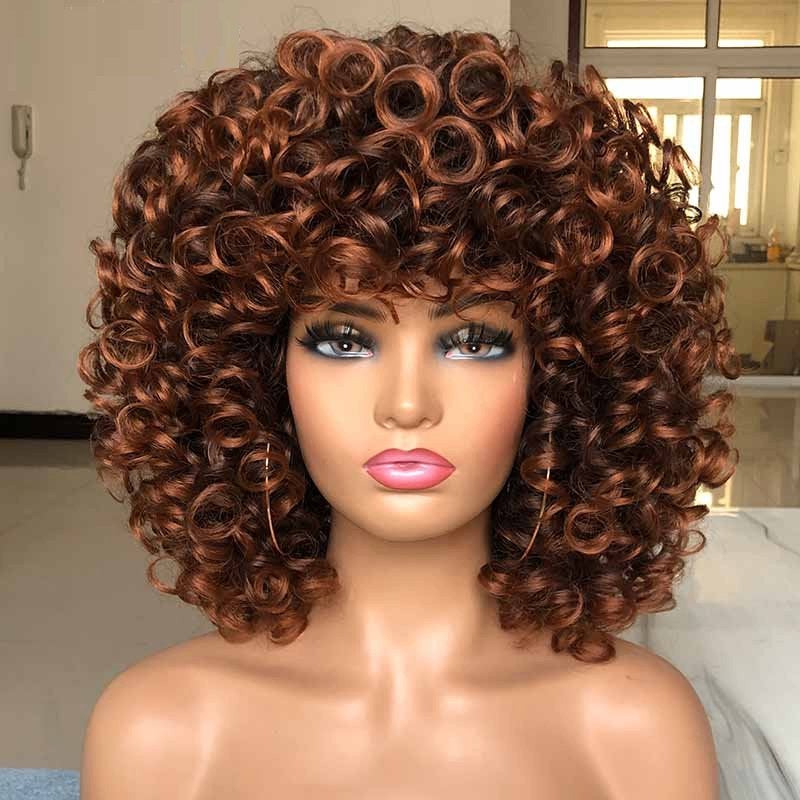 Bruin Korte Afro Pruik Haar Dames Vrouwen Krullen Bruine, Verzenden, Nieuw, Pruik of Haarverlenging