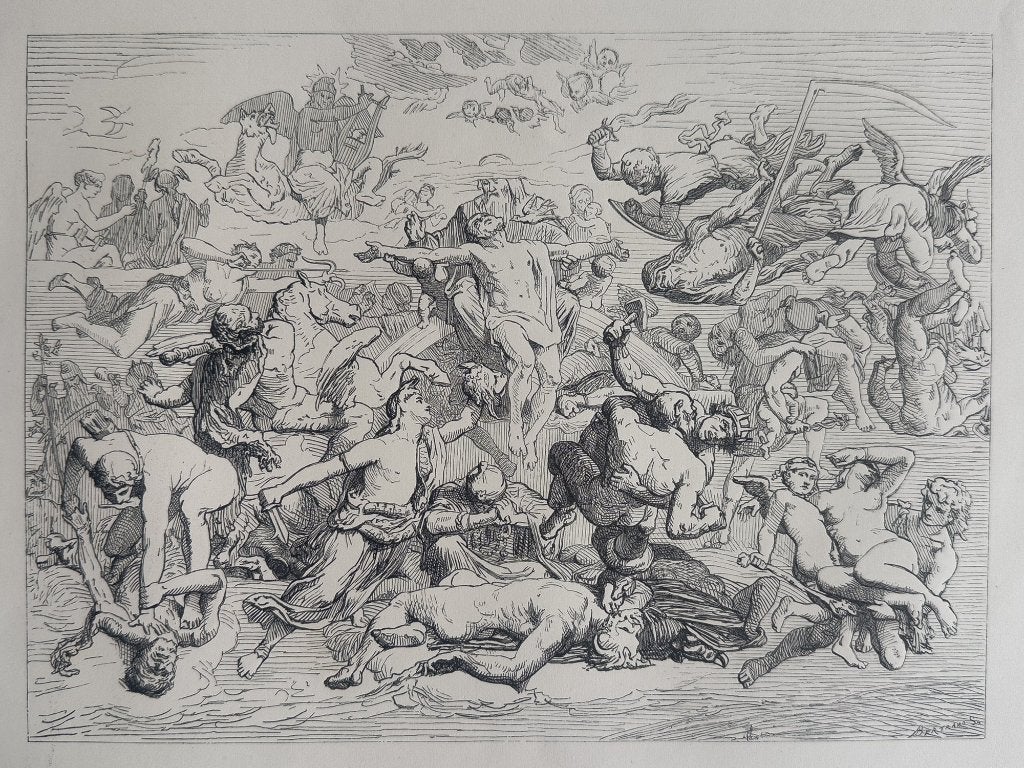 Antieke prent, Salon 1869 - Divina Tragedia - Hout gravure, Antiek en Kunst, Kunst | Etsen en Gravures, Verzenden, 40 cm, 30 cm