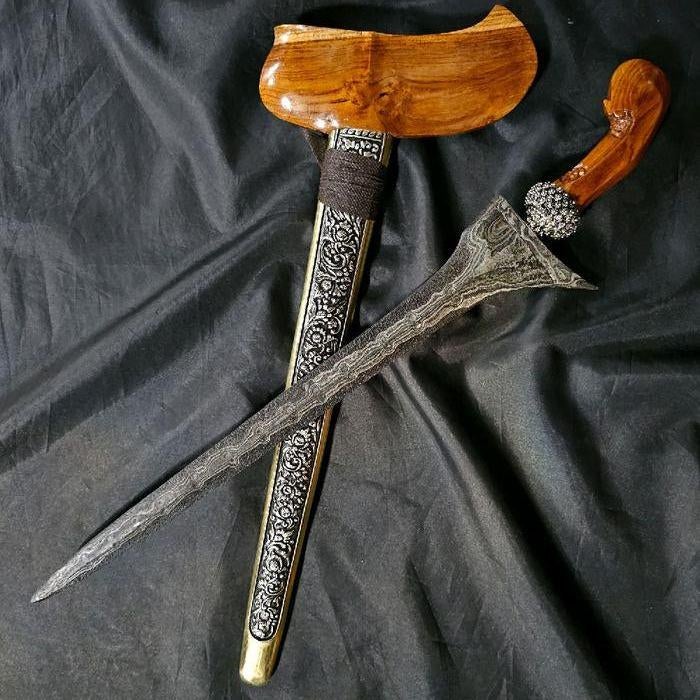 Keris Pulanggeni Lurus Pamor Bonang Serentag Teakhout KNN12, Verzenden