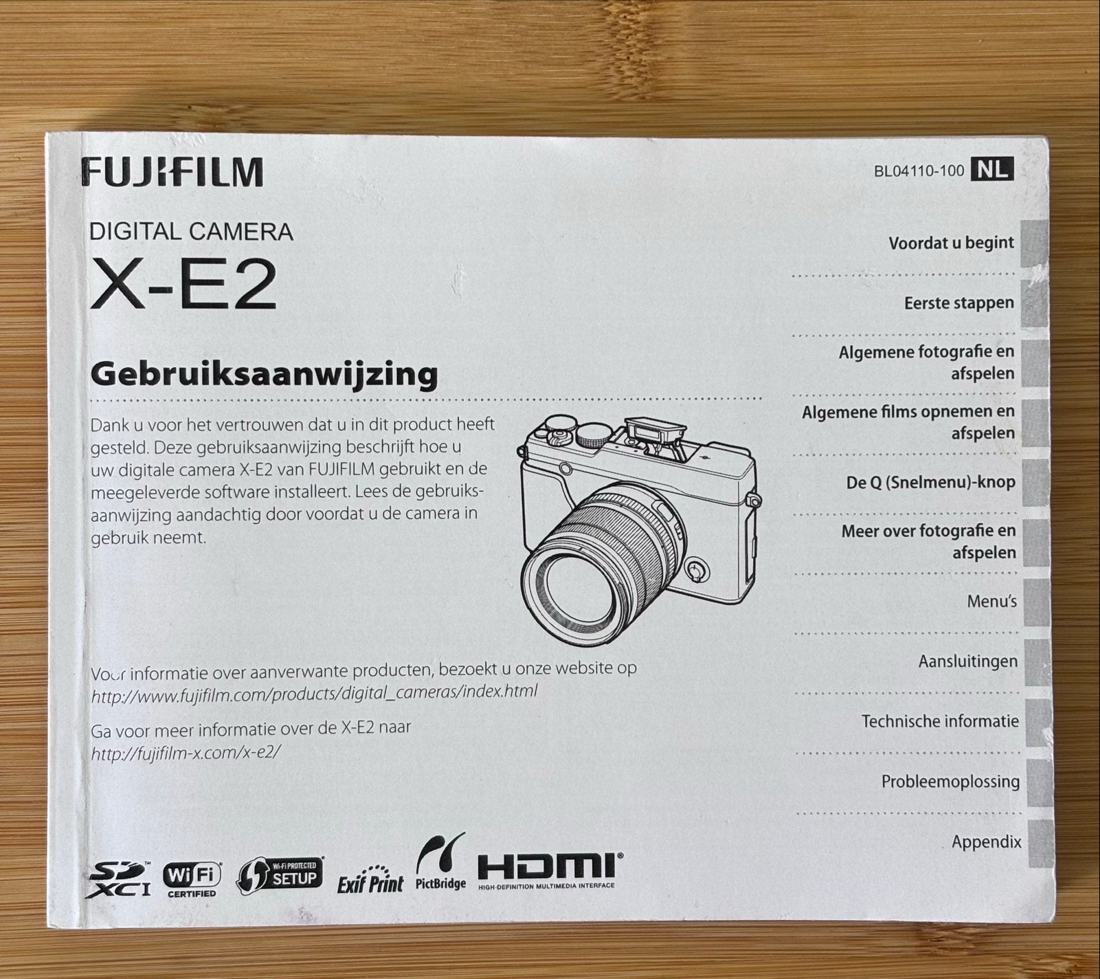 Handleiding Fujifilm X-E2 nederlandstalig, Ophalen of Verzenden, Zo goed als nieuw, Geen optische zoom