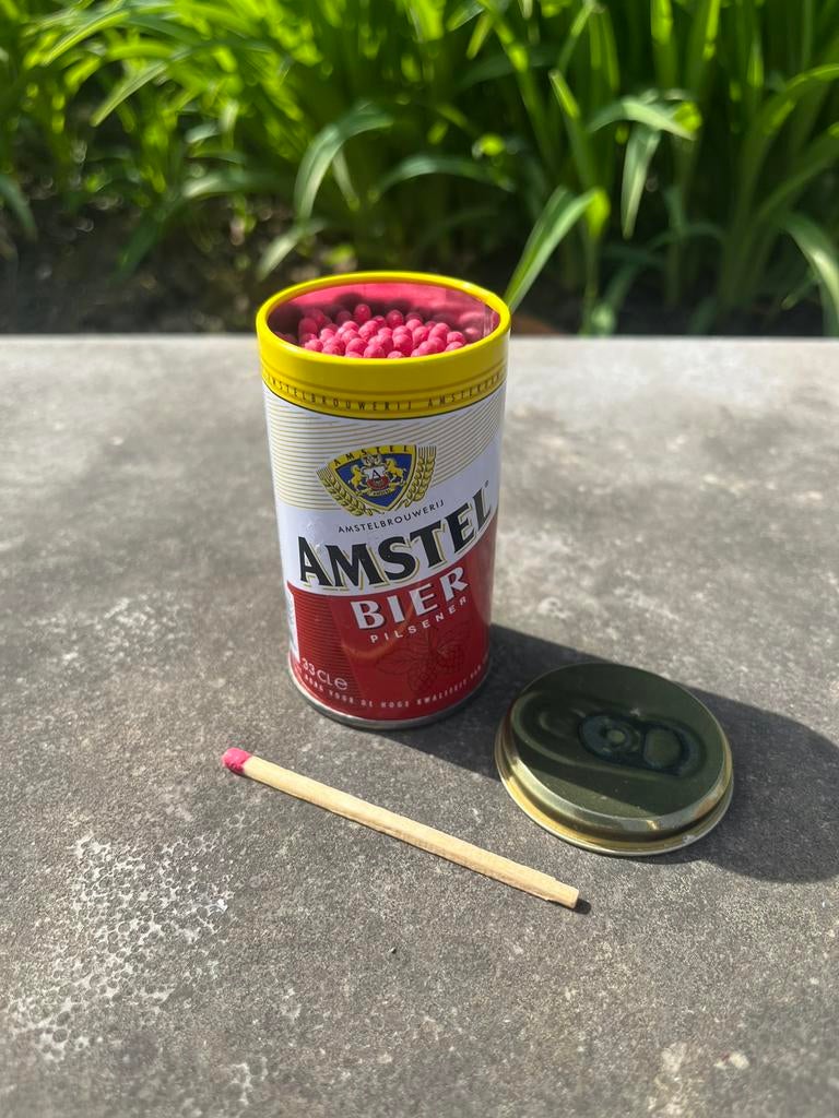 Amstel Bier luciferhouder in de vorm van een bierblikje, Verzamelen, Biermerken, Ophalen of Verzenden, Zo goed als nieuw, Overige typen