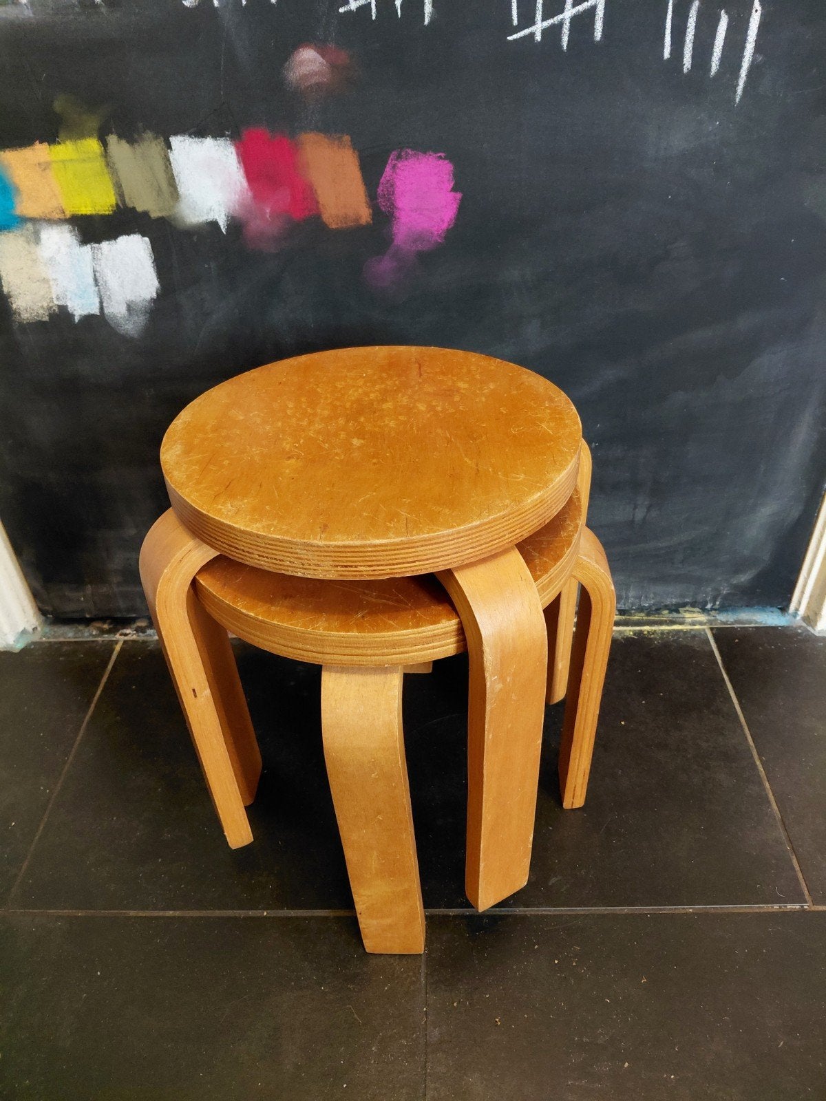 2 houten (kinder) krukjes - Ikea Frosta stijl - jaren 90, Ophalen of Verzenden, Gebruikt, Hout