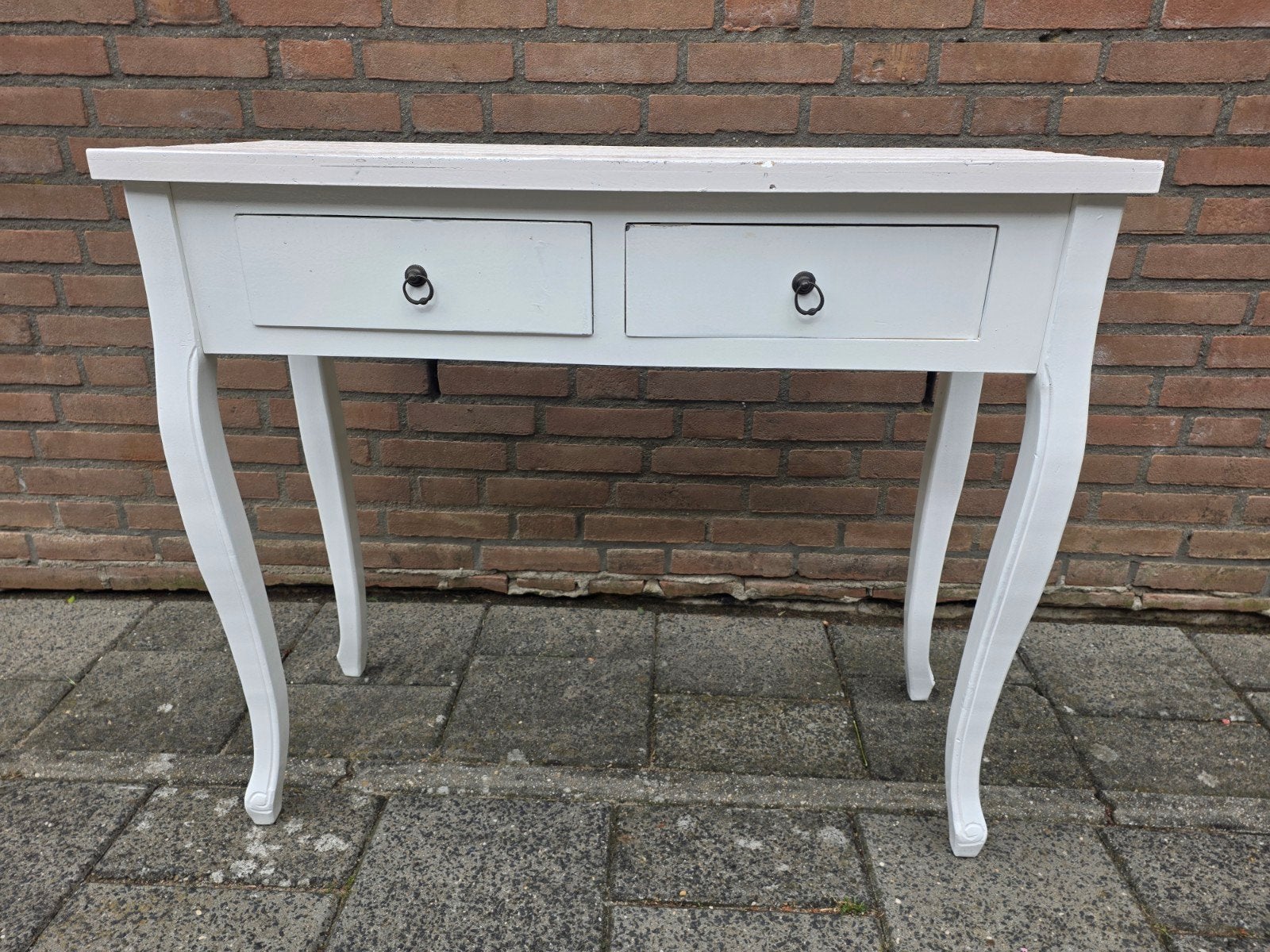 Witte houten sidetable met lades, Ophalen, Gebruikt, 50 tot 100 cm, Tot twee personen
