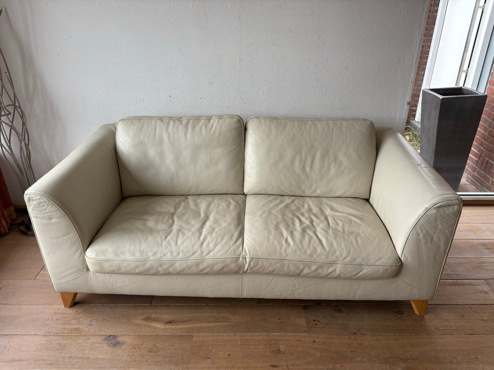Machalke Leren Tweezitsbank - Crème/Wit, Gebruikt, 150 tot 200 cm, Tweepersoons, Ophalen of Verzenden