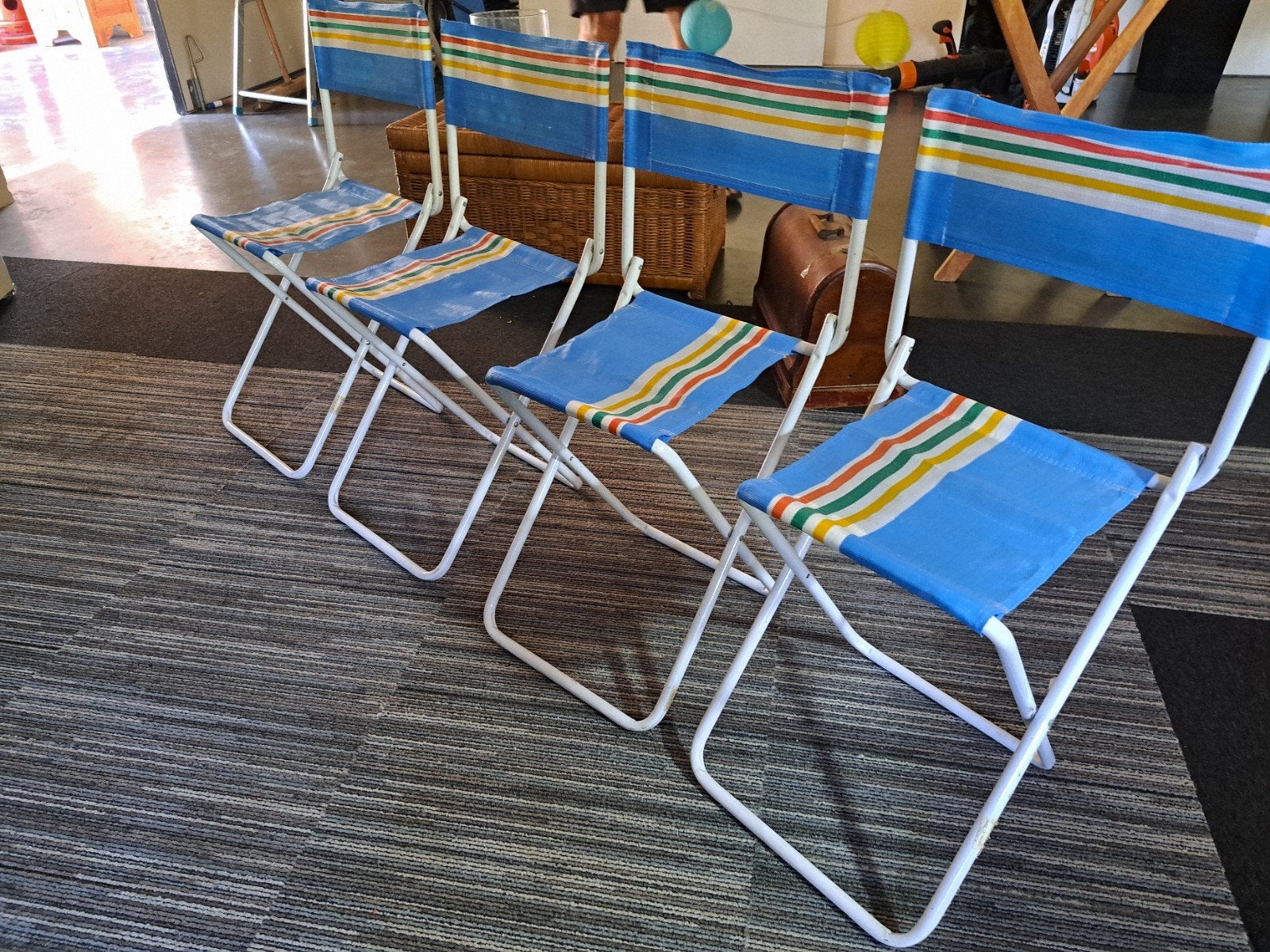 Set van 4 vintage klapstoelen, blauw met strepen, Ophalen of Verzenden