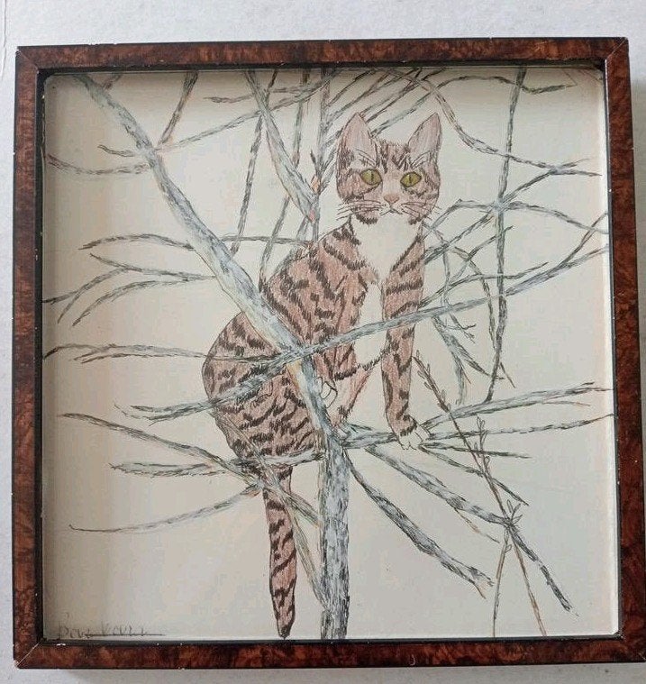 Tekening Kat in een Boom, Antiek en Kunst, Ophalen of Verzenden