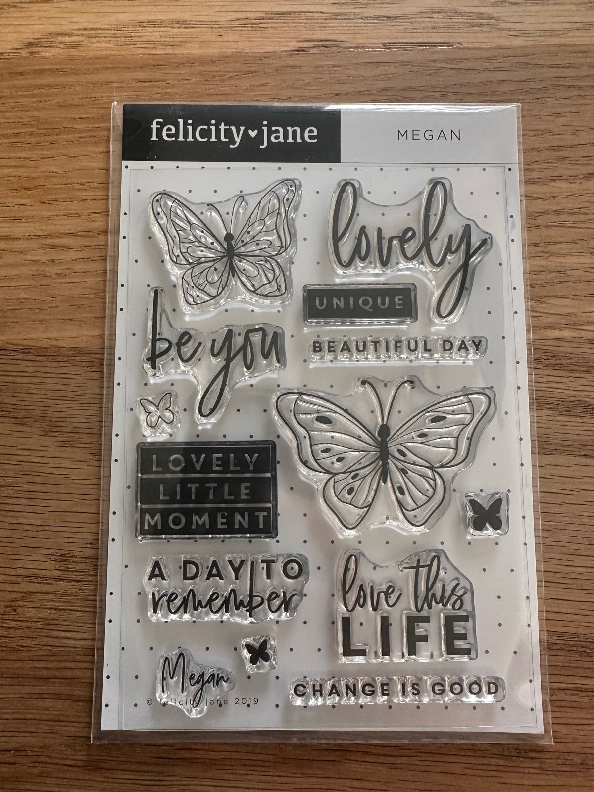 Felicity Jane Megan Clearstamps - Vlinders & Teksten, Verzenden, Nieuw, Clearstamp