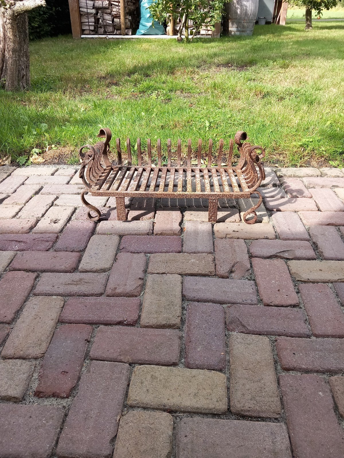 Antieke gietijzeren vuurkorf / haardrooster, Ophalen of Verzenden, Gebruikt, Houthaard