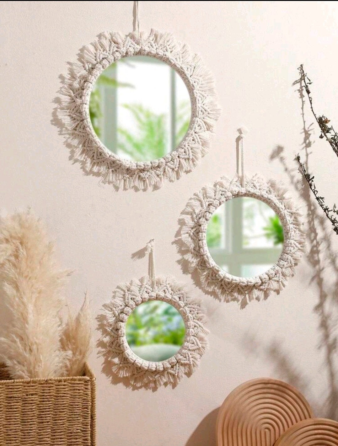 Set van 3 Boho Spiegels - Beige/Zandkleurig - Nieuw, Ophalen of Verzenden