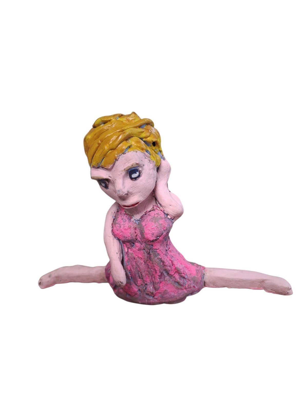 Handgemaakt beeldje ballerina in spagaat, Antiek en Kunst, Minder dan 20 cm, Handgemaakt, Ophalen of Verzenden, Overige materialen