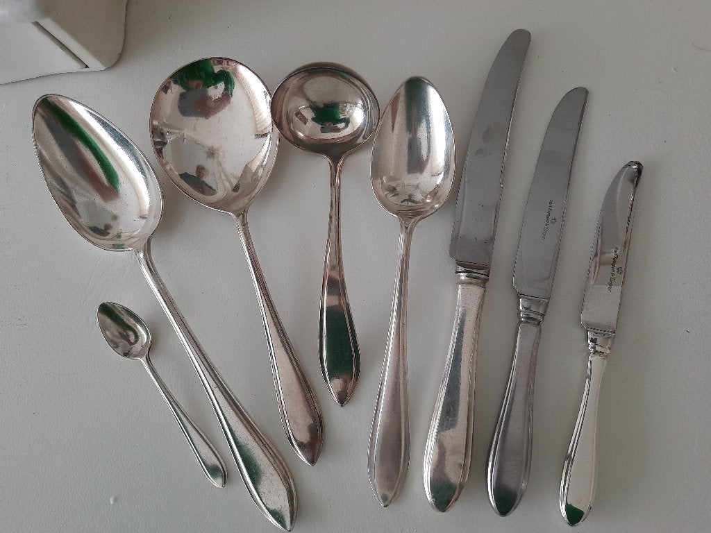 KELTUM Puntfilet bestek fruitmesjes enz verzilverd, Antiek en Kunst, Ophalen of Verzenden