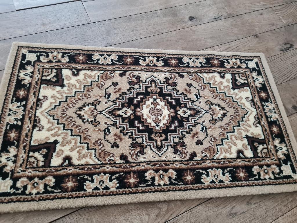 Vintage vloerkleed badmat deurmat bruin beige, Heikant 21 Kaatsheuvel, 50 tot 100 cm, Belle Vieille Brocante, Zo goed als nieuw