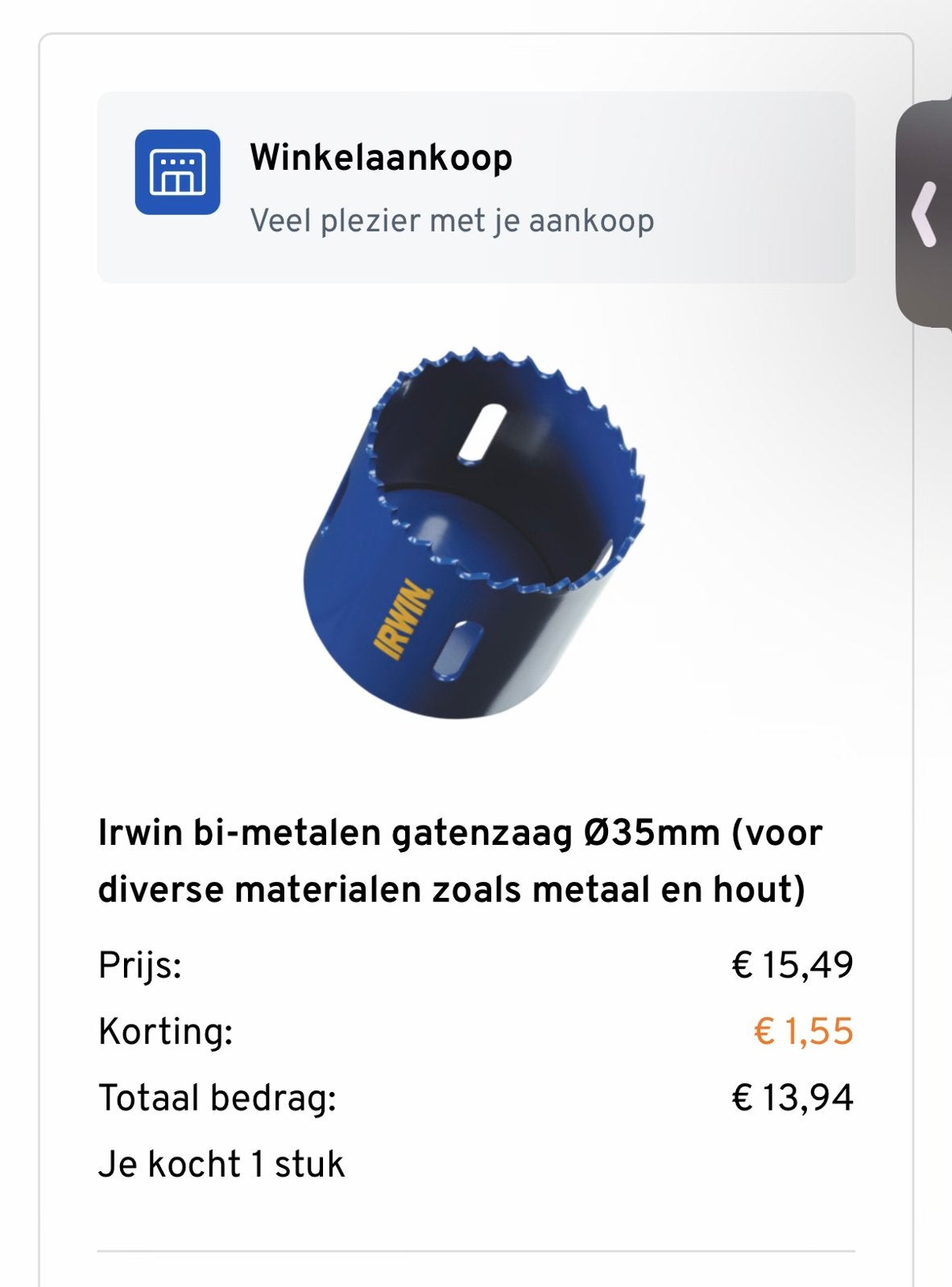 Gatenzaag 35 mm + gatenzaaghouder, Ophalen of Verzenden, Zo goed als nieuw