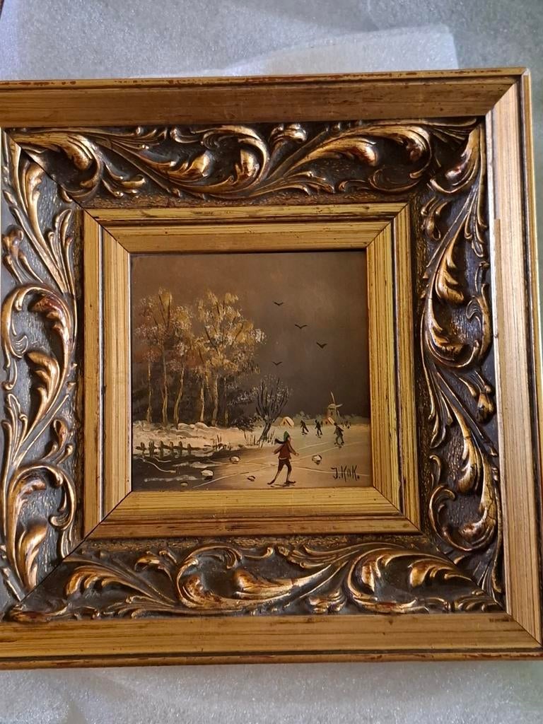 Schilderij J. Kok - Olieverf op paneel in baroklijst, Ophalen of Verzenden