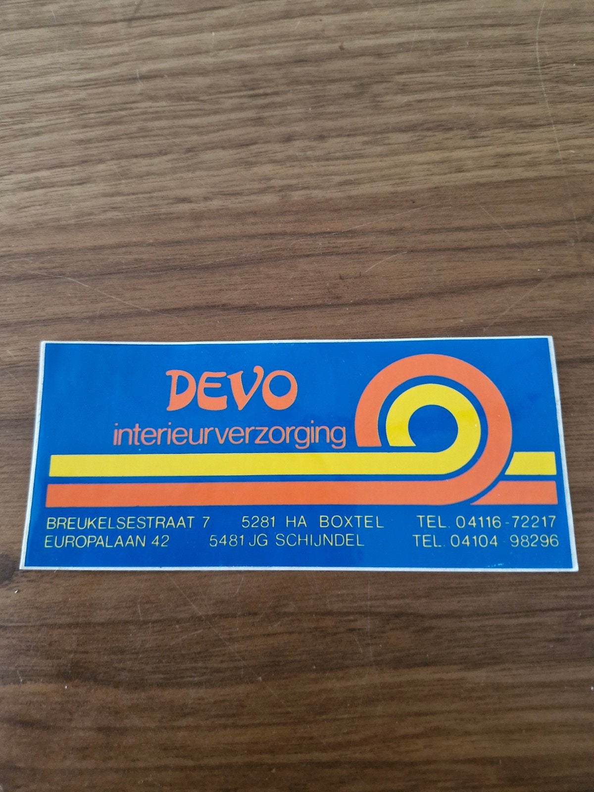 10086  Vintage Devo Interieurverzorging Sticker, Ophalen of Verzenden, Gebruikt, Bedrijf of Vereniging