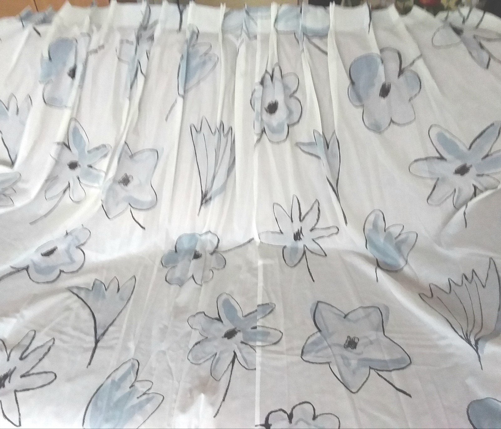 2 Vitrage/inbetween van 235 cm h en resp 255 en 110 cm breed, Huis en Inrichting, Blauw, 235 cm, Ophalen of Verzenden, Zo goed als nieuw