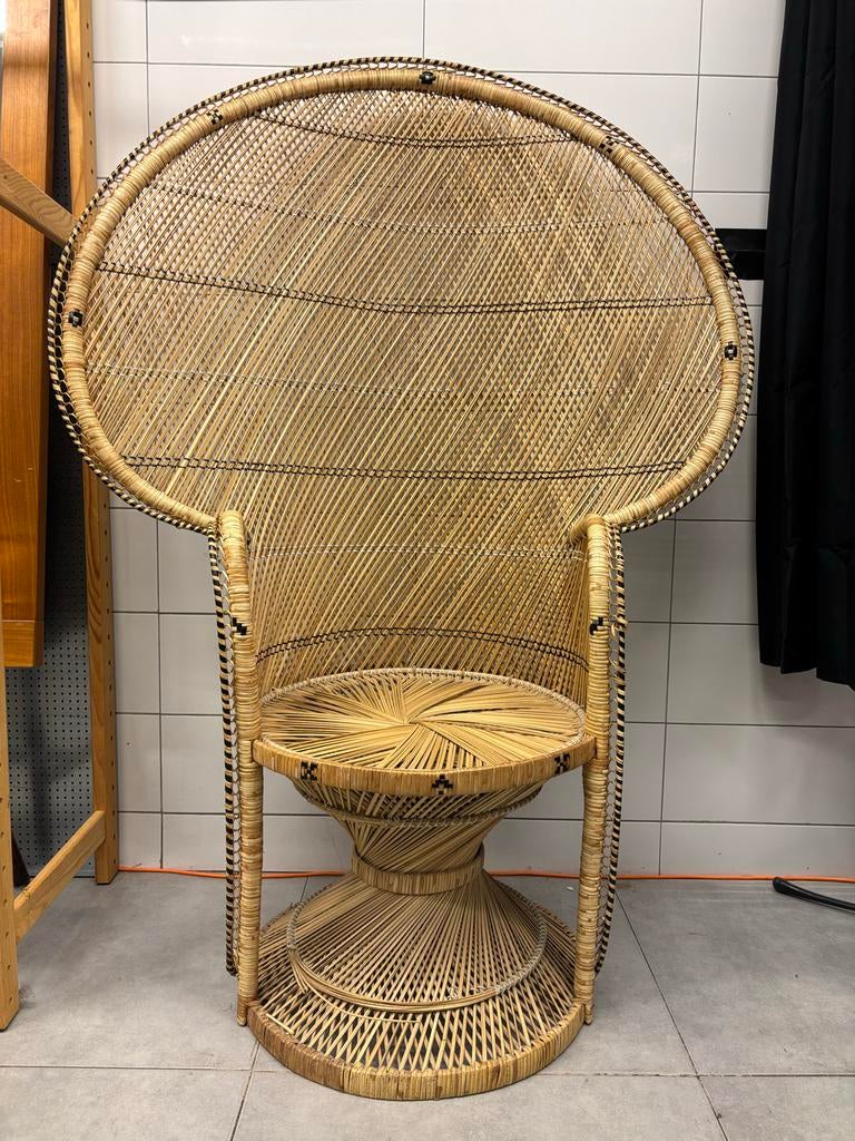 Vintage Grote Rotan Pauwstoel -, Antiek en Kunst, Ophalen