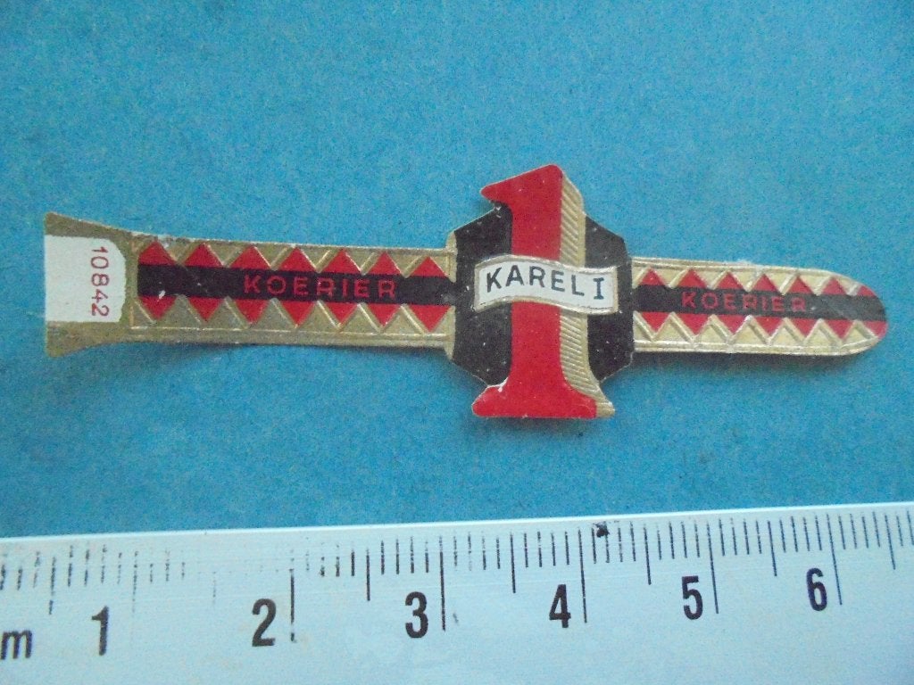 Oude sigarenband Karel I Koerier met nr. 10842, Verzamelen, Ophalen of Verzenden, Zo goed als nieuw, Sigarenbandjes