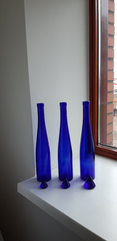 Kobalt blauwe glazen flessen met kegels, Ophalen of Verzenden