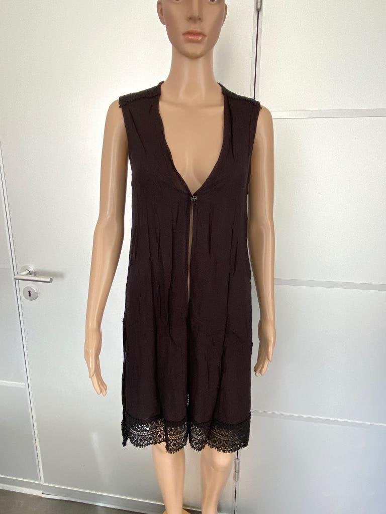 H554 Lang gilet S=36 giletje mouwloos vest bodywarmer zwart, New Look, Zwart, Ophalen of Verzenden, Zo goed als nieuw