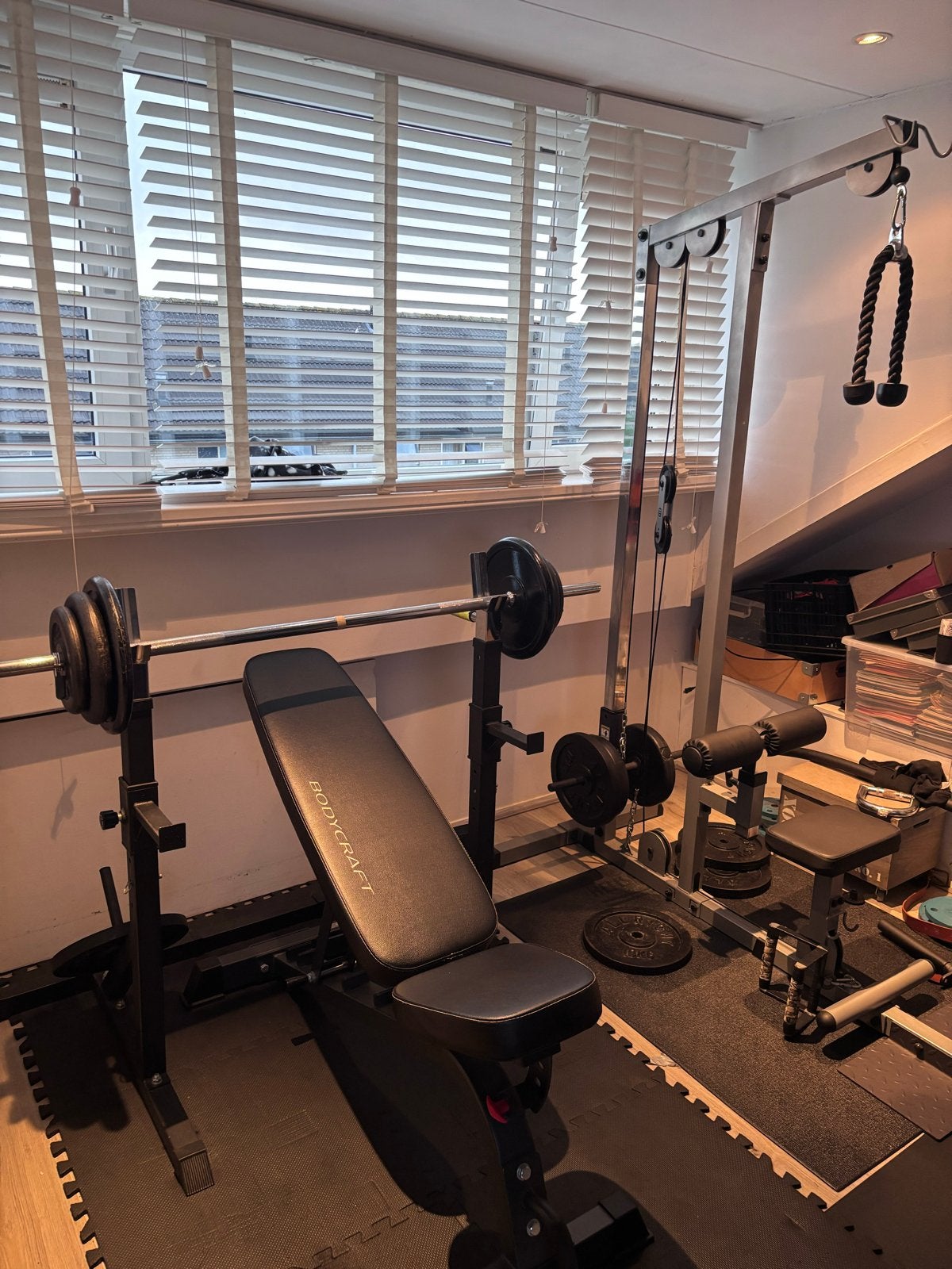 Squatrek+ Body-Solid latpull+bodycraft halterbank+Gewichten, Ophalen of Verzenden, Gebruikt, Metaal, Krachtstation