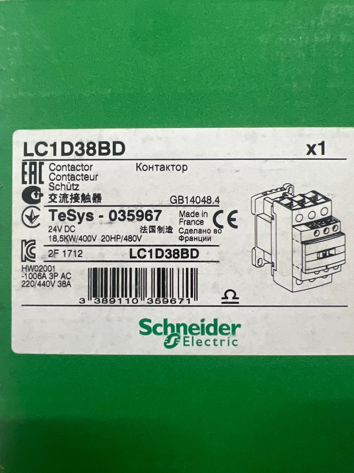 Schneider LC1D38BD TeSYs D magneetschakelaar, Ophalen of Verzenden, Nieuw
