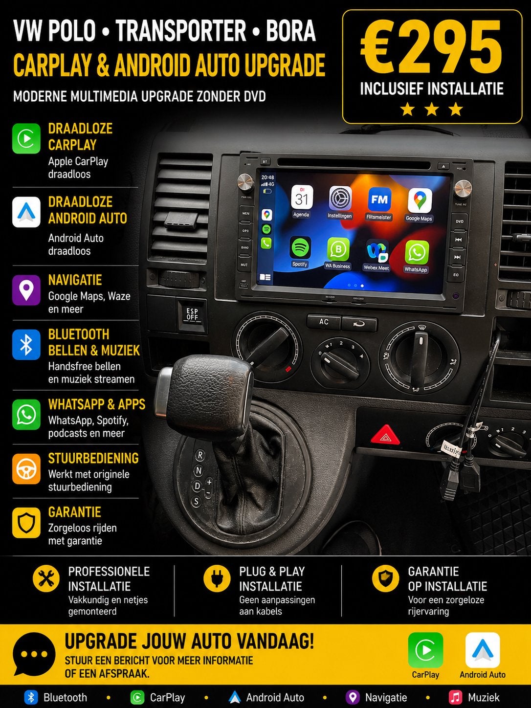 VW Polo/Transporter/Bora CarPlay & Android Auto Upgrade, Ophalen of Verzenden, Nieuw