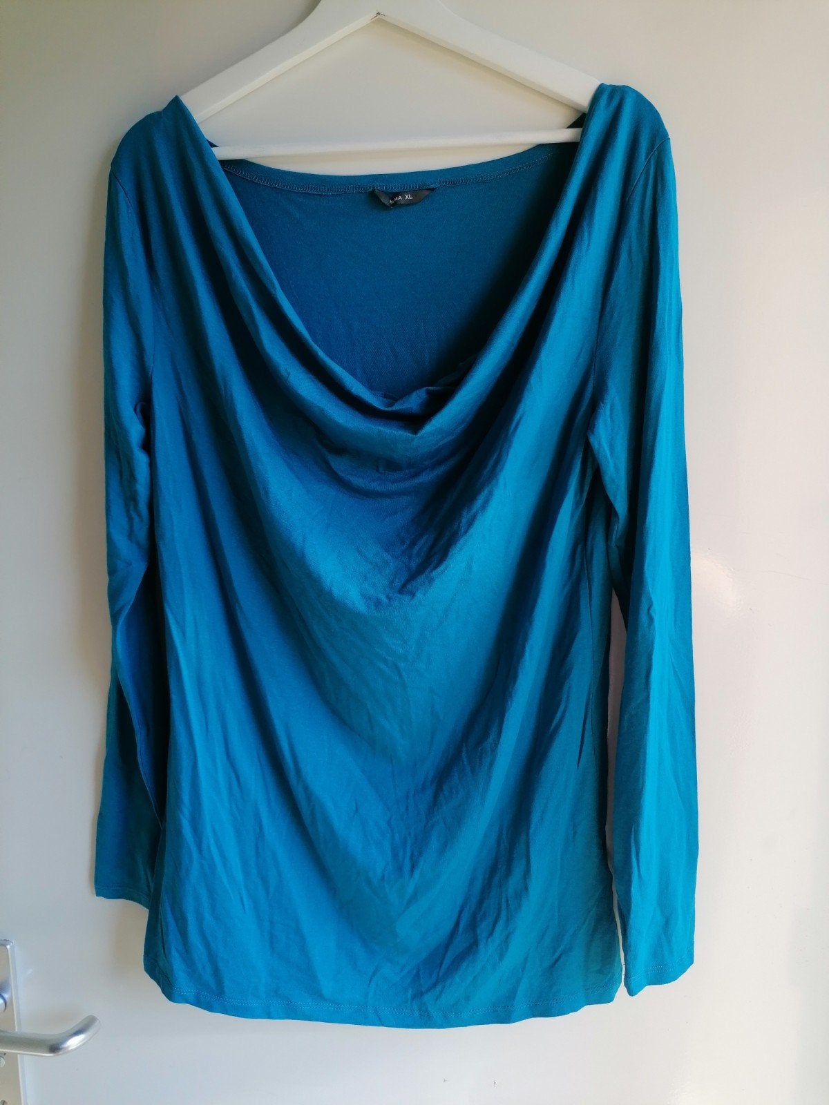 Zgan hema top lange mouw waterval hals XL, Blauw, Maat 42/44 (L), Ophalen of Verzenden, Zo goed als nieuw