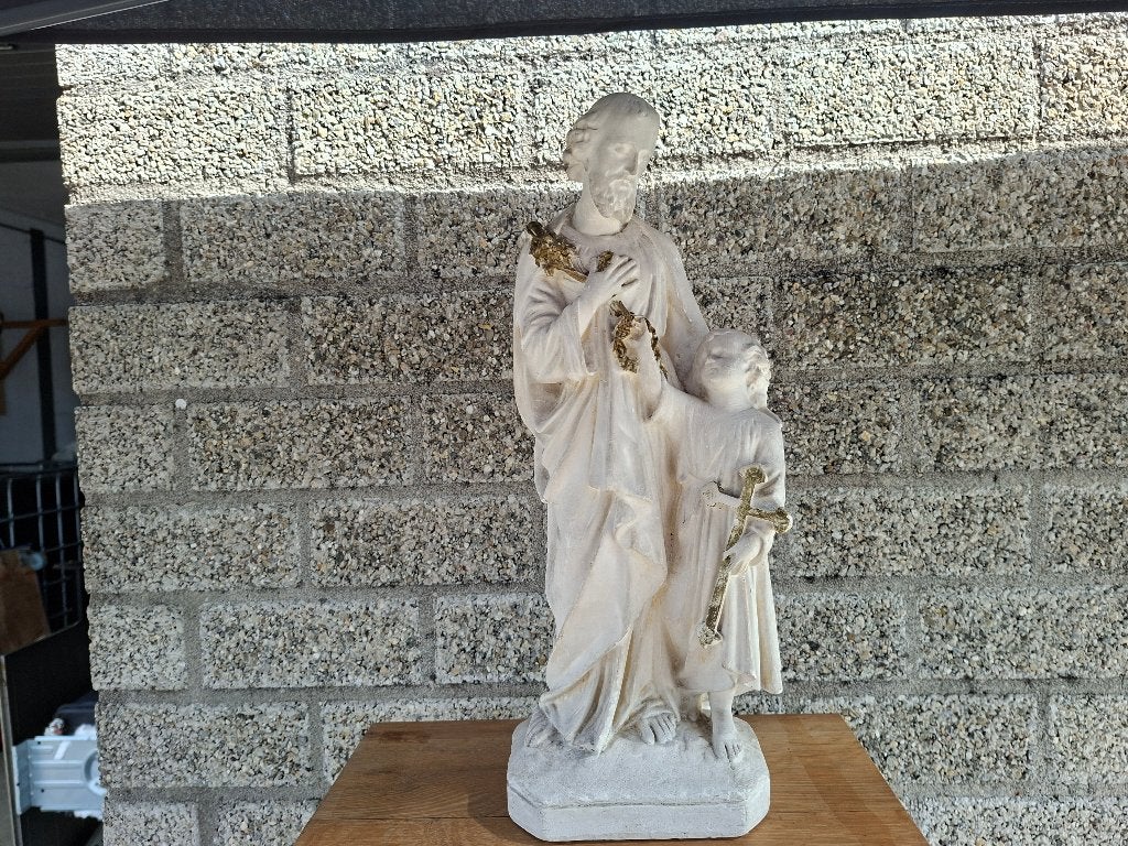 antiek heiligen beeld Jozef met jezus, Antiek en Kunst, Ophalen of Verzenden