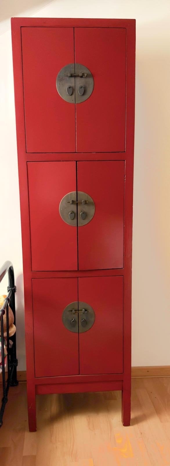 Rode Chinese kast met 3 legplanken - H190xB52xD46 cm, Ophalen, Gebruikt