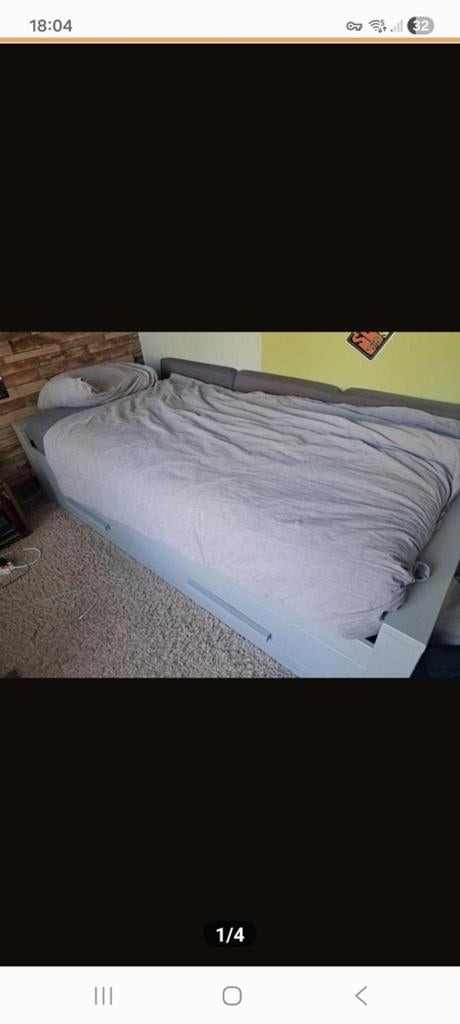 Mooi grijs bed met opbergla gratis, Ophalen, 90 cm, Eenpersoons, Zo goed als nieuw