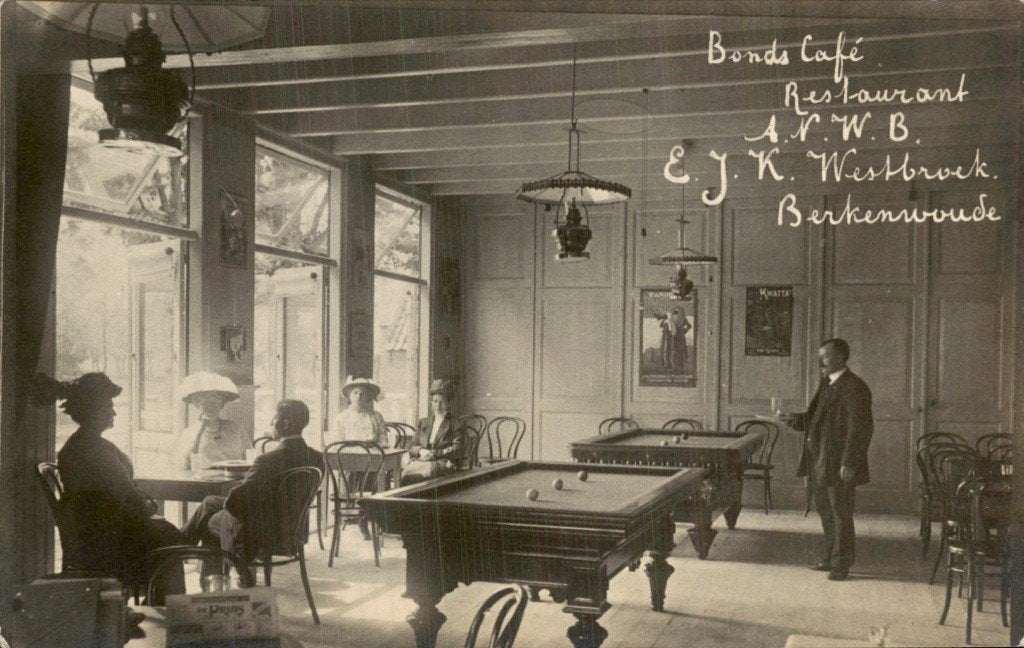 Berkenwoude Cafe Westbroek ANWB Restaurant Biljart Fotokaart, Ophalen of Verzenden, Voor 1920, Ongelopen, Zuid-Holland