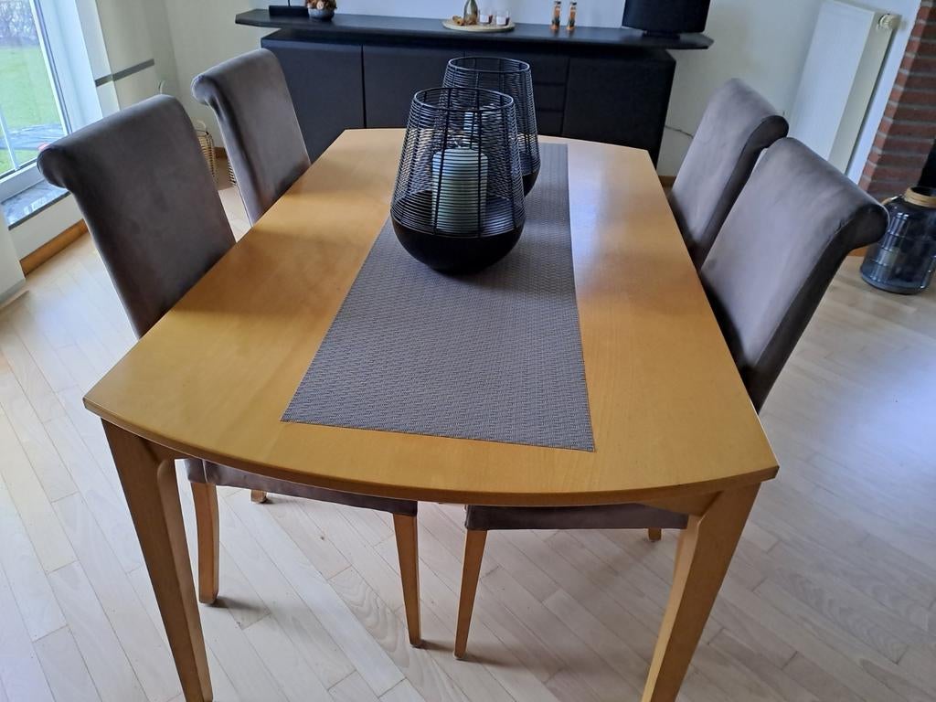 Uitschuifbare beuken eettafel, Huis en Inrichting, Tafels | Eettafels, Gebruikt, Vier personen, Rechthoekig, Overige houtsoorten