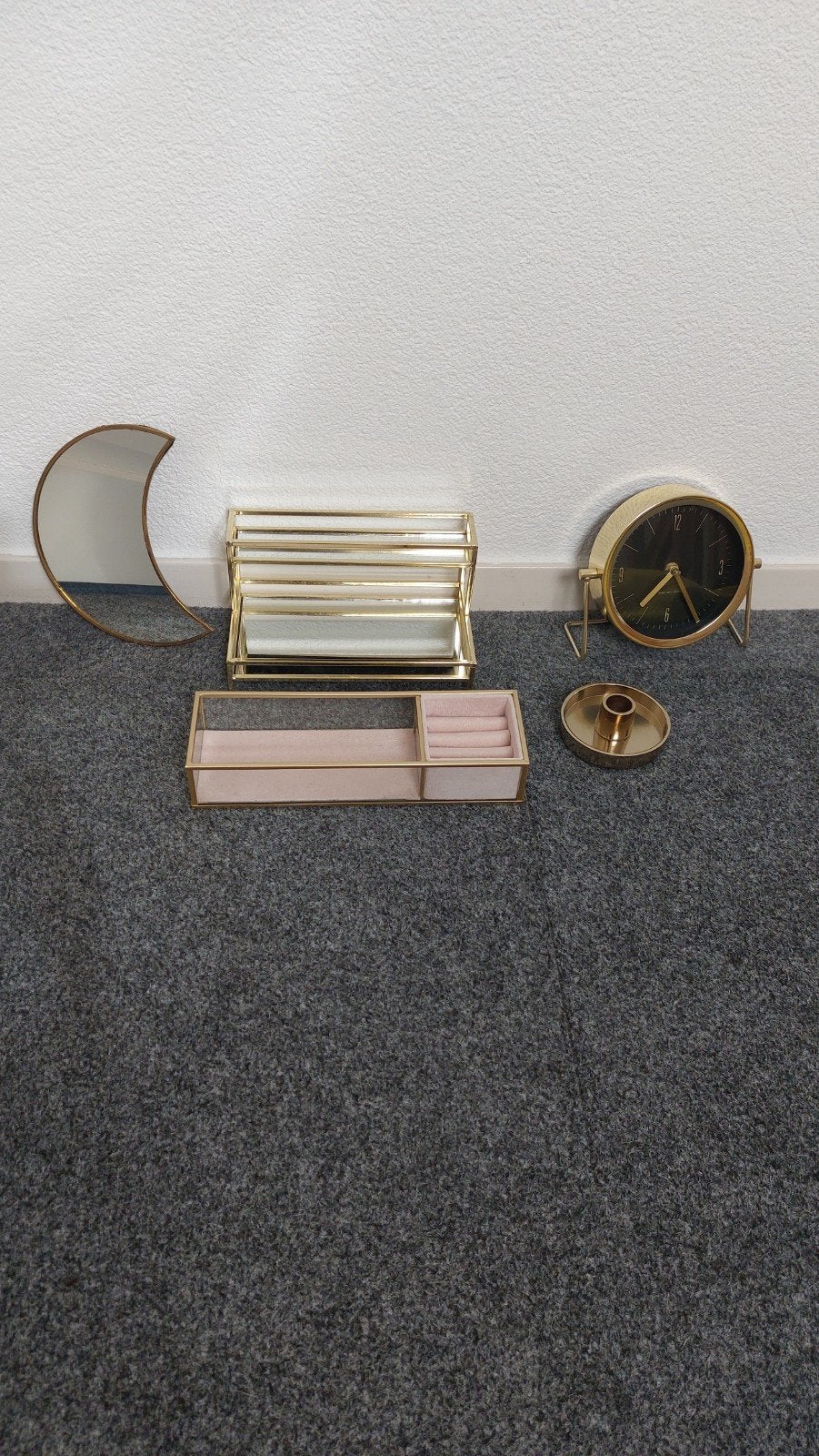 Gouden sieradendoosje met spiegel en fluwelen inleg, Ophalen of Verzenden, Zo goed als nieuw, Goud, Metaal