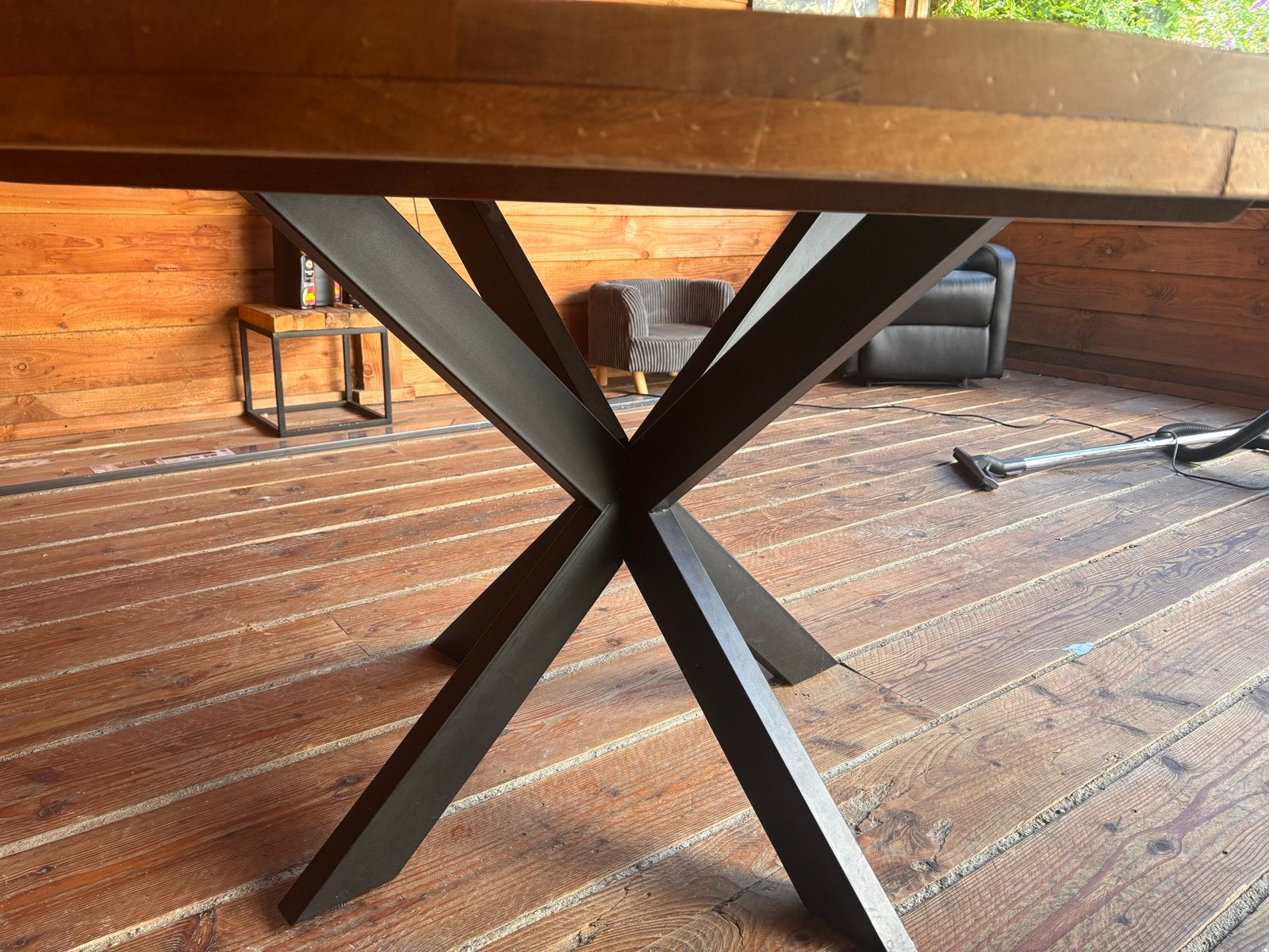 Ronde eettafel van mangohout met spinpoot, Ophalen, Gebruikt, 100 tot 150 cm, Rond