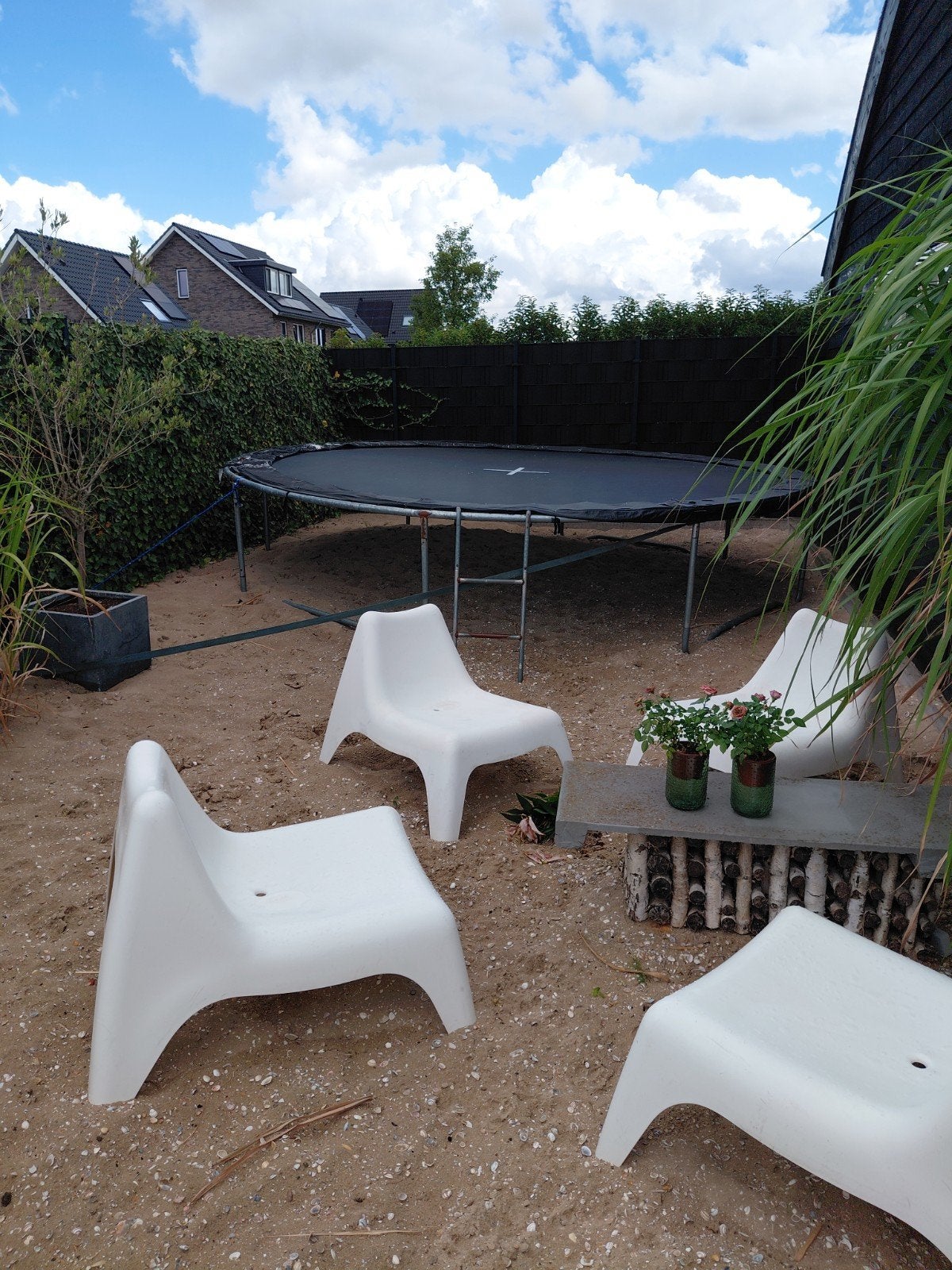 Grote trampoline met trap, 4m breed, 85cm hoog, Ophalen, Gebruikt