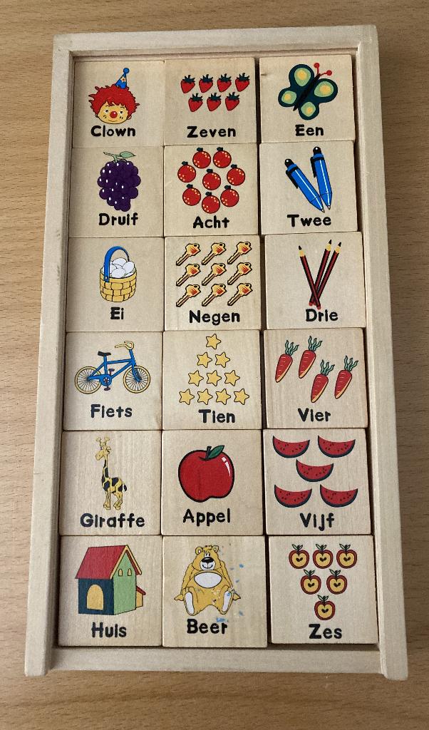 Leer het alfabet & cijfers; in houten opbergdoos Educatief, Ophalen of Verzenden, Zo goed als nieuw, Taal en Lezen