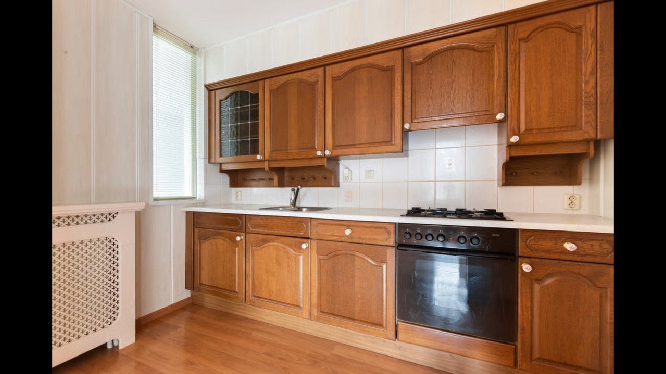 Gratis eiken keuken 3 meter, Huis en Inrichting, Keuken | Complete keukens, Ophalen, Gebruikt, Bruin, Enkelwandige keuken
